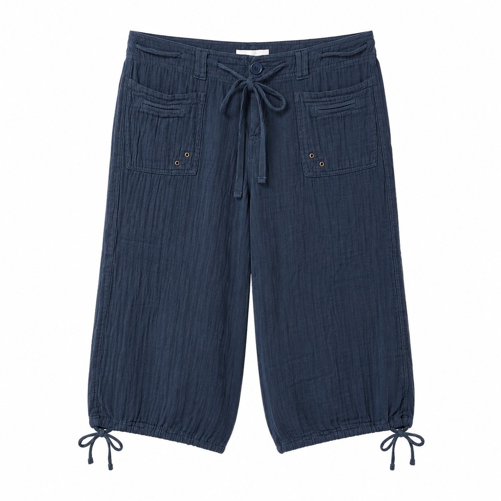 OCEAN DRIVE Crinkle Gauze 100% Cotton Capri Pant Sz M Navy Blue Beach Summer